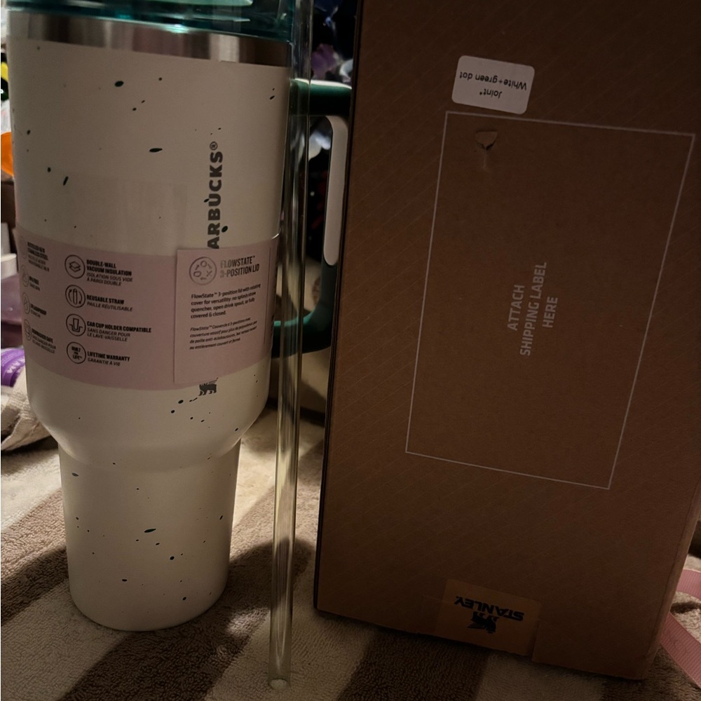 Starbucks White Tumbler with Black Speckles